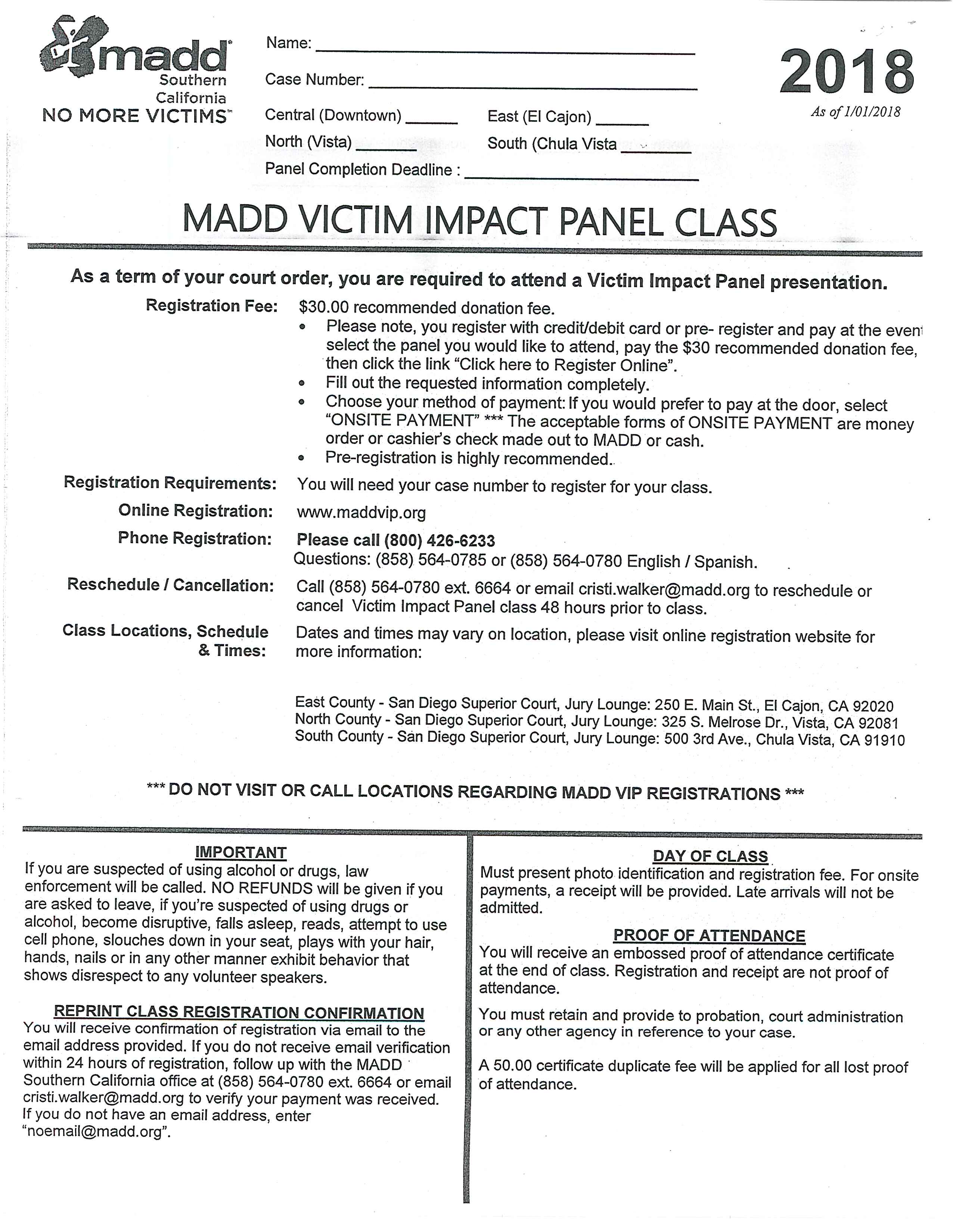 MADD DUI Completion Form